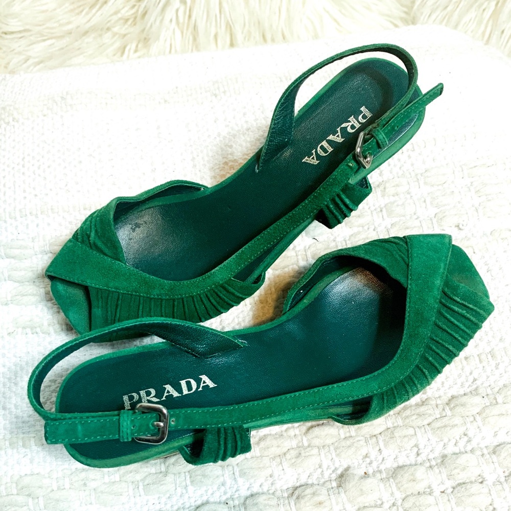 Vintage Prada Green Sandal Wedge Platforms